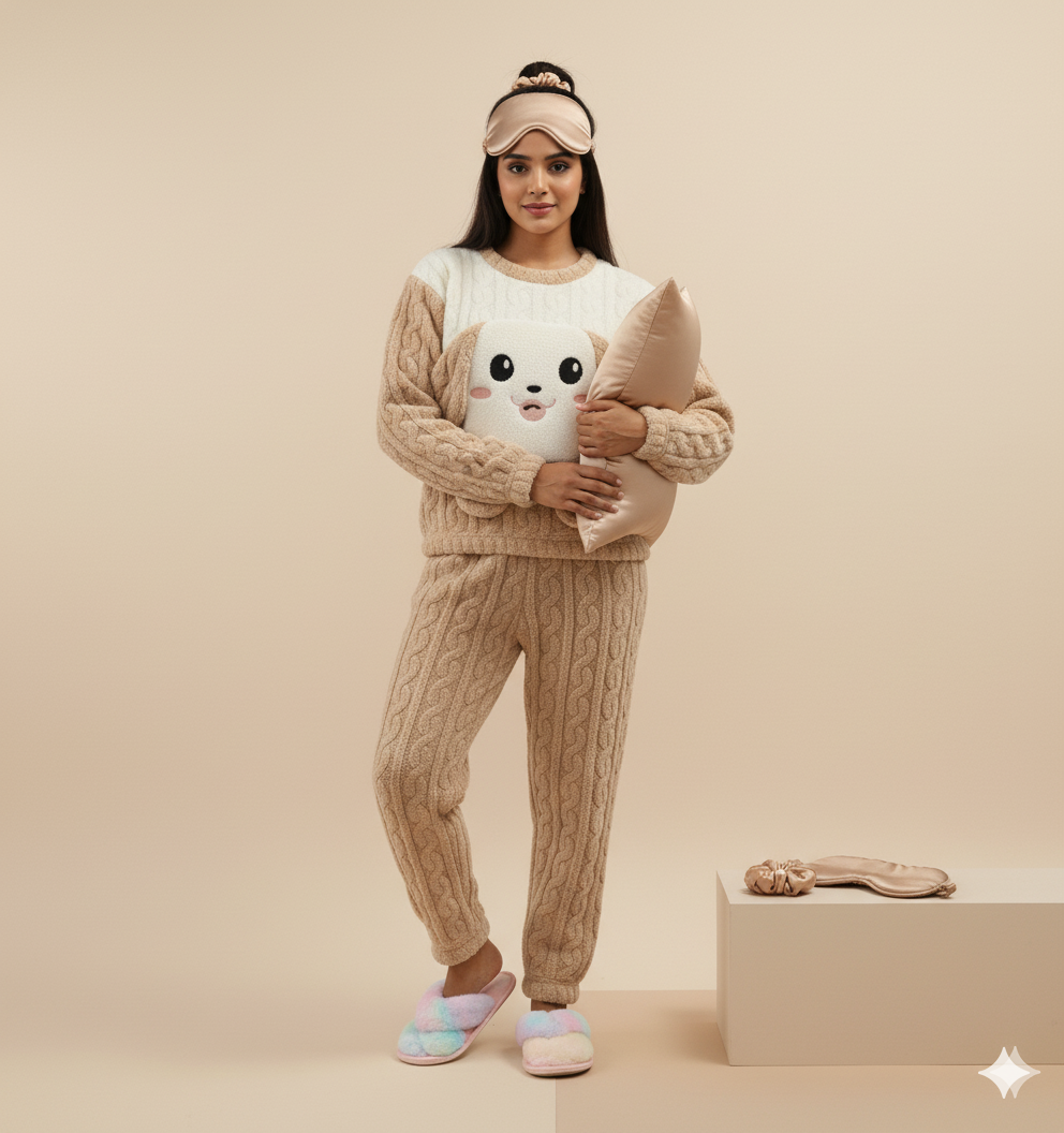 Cozy Puppy Knit Winter Co-ord Set – Brown