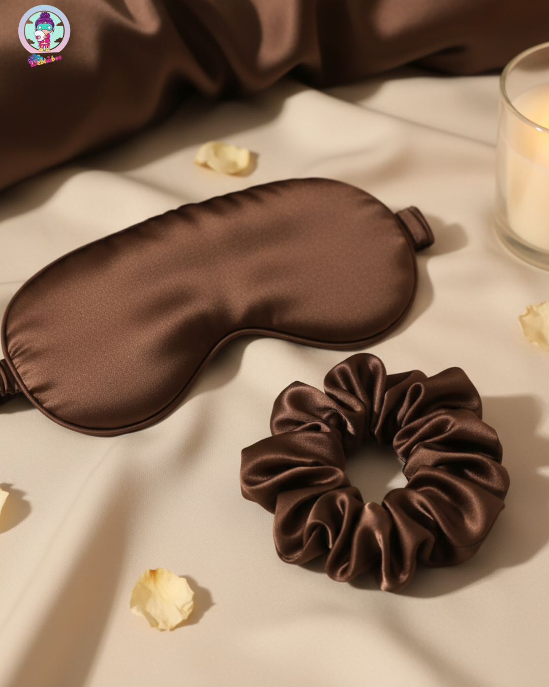 Luxury Brown Satin Eye Mask & Scrunchie Set